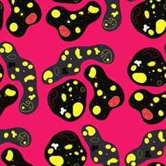 Abstract background of black spots on a pink background. Seamless.