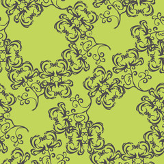 Abstract floral pattern on a yellow background.