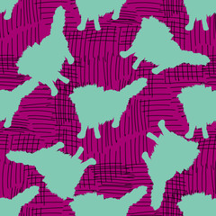  ..The green silhouette of a cat. The black lines on a purple background.