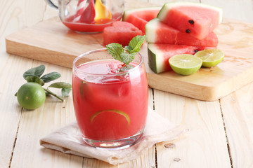 Healthy watermelon lime juice and fresh watermelon