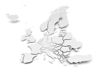 Detail paper map of Europe with national borders