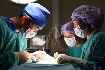 group of veterinarian surgery in operation room