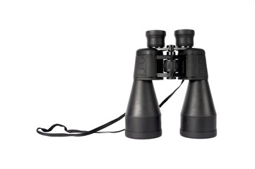 big black binoculars with strap isolated on white