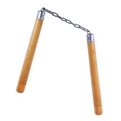 wood nunchaku isolated on white