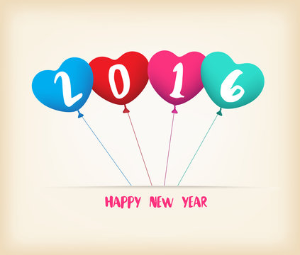 happy new year 2016 with balloons shape colorful