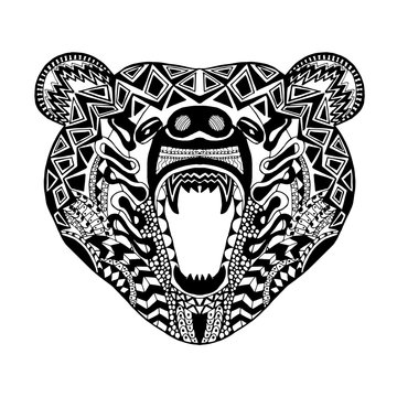 Zentangle stylized bear. Sketch for tattoo or t-shirt.