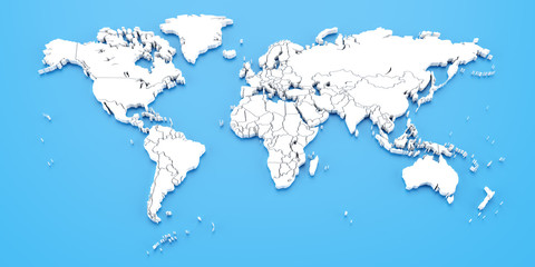 Detail world map with national borders, 3d render - 89960964