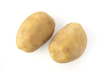 Two Brown Potato's on White Background Shot in Studio.