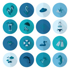 Summer and Beach Simple Flat Icons