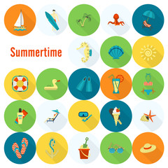 Summer and Beach Simple Flat Icons