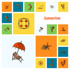 Summer and Beach Simple Flat Icons