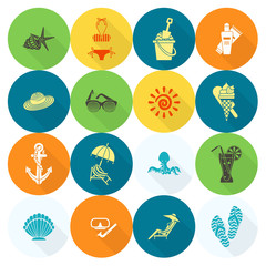 Summer and Beach Simple Flat Icons