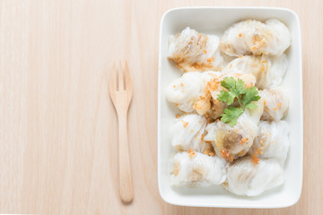 Thai traditional dessert, Plate of steamed rice skin dumplings.