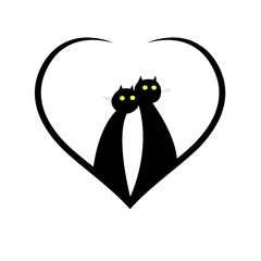 Silhouettes of two cats in love. Vector illustration