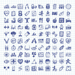 doodle fitness icons - 89962724