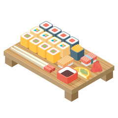 Sushi, Japanese cuisine. Asia food icon set with sushi rolls