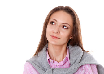 Young woman standing on the white background