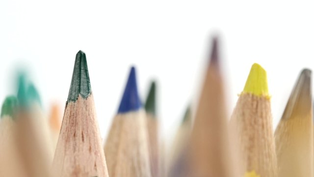 Close-up colored pencils, rotating
