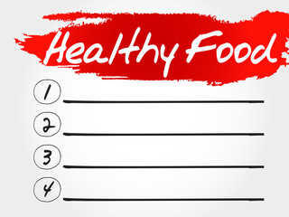 Healthy Food blank list, health concept