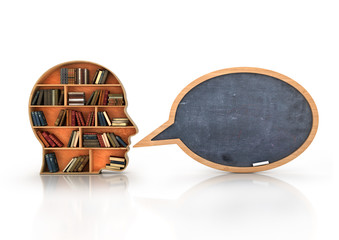Wood Bookshelf in the Shape of Human Head and books with school