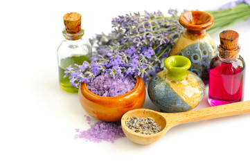 Lavender fresh and dry flowers and lavender oil