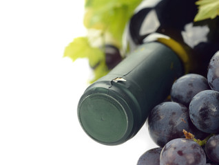 Bottle of wine and grapes