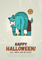 Illustration of Halloween line flat design modern poster