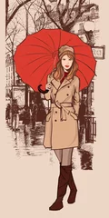 Foto op Canvas Vrouw met een rode paraplu © Isaxar