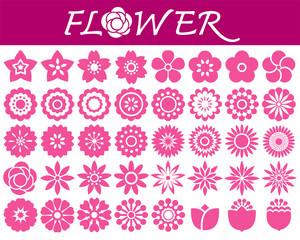 Set of colorful flowers icons in silhouette on white background