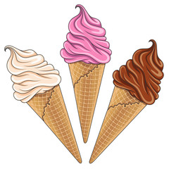 Set of tasty ice cream color. Vector illustration. Isolated objects on a white background