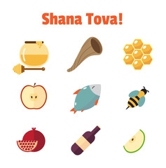 Shana Tova Rosh Hashanah, Jewish New year vector icon set