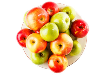 red and green fresh apples close-up