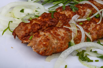 Kebab with onion rings