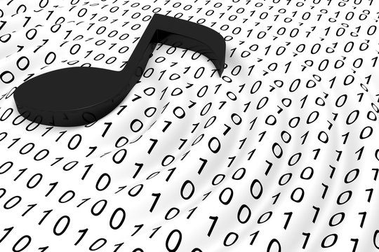 musical note on binary code background 