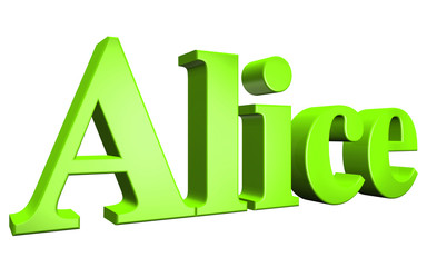 3D Alice text on white background