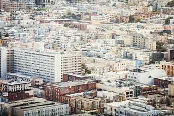 Obraz premium Spectacular aerial panorama of San Francisco city made from the top floor of Coit tower on sunny day, California
