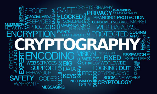 Cryptography words tag cloud blue text encrytion cryptology code 