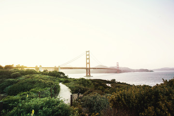 Beautiful sunset view on Golden Gate bridge in San Francisco, California, USA