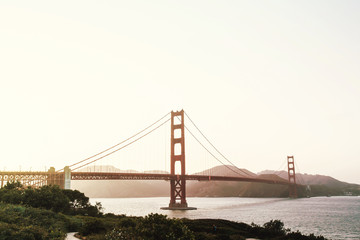 Beautiful sunset view on Golden Gate bridge in San Francisco, California, USA