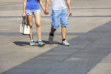 Young couple walking in the city