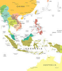 Southeast Asia - map - illustration. Southeast Asia map - highly detailed vector illustration.