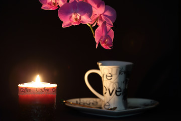 Fototapety  kwiat orchidei i światło świec