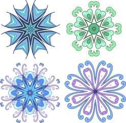 Set Mandalas. Round Ornament Pattern. Snowflakes
