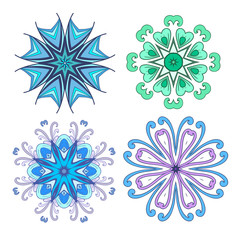 Set Mandalas. Round Ornament Pattern. Snowflakes