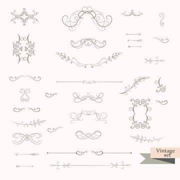 Vintage Vector Ornaments Decorations Design Elements. Flourishes calligraphic combinations retro design for Invitations, Posters, Badges, Logotypes and other design.