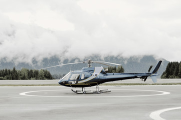 Single-engine Helicopter on platform before launch
