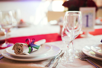 table set for wedding or another catered event dinner
