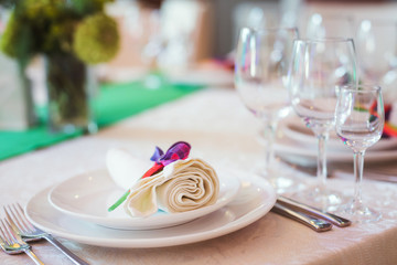 table set for wedding or another catered event dinner
