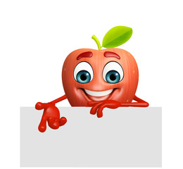 Cartoon character of apple fruit with sign