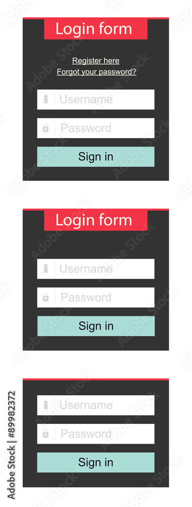 Poster Flat template design of login form in several variants